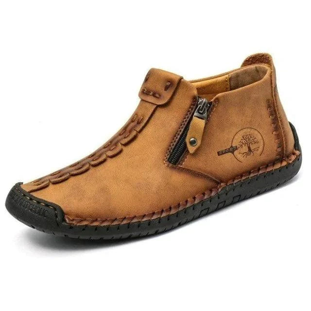 Mandotos premium microfiber leather boots showing sleek design and detailed stitching on a neutral background.