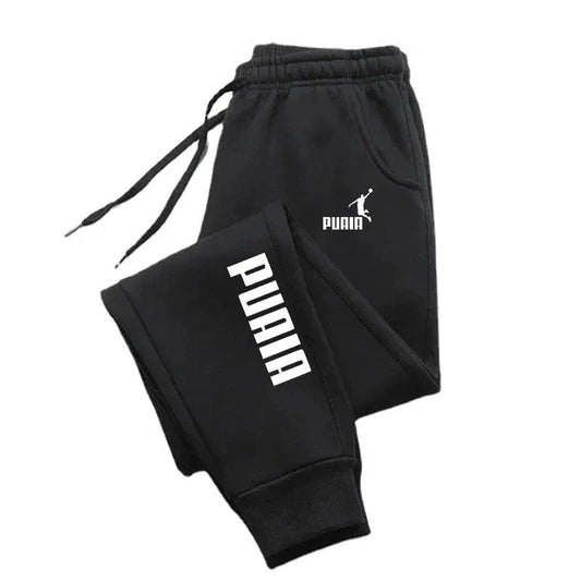 Mandotos PUAIA print men's sport jogging trousers in solid color, loose fit for autumn and winter, casual streetwear pants.