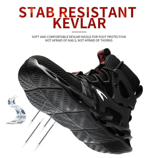 Mandotos puncture-proof work shoes with reinforced soles and safety features, designed for durable protection in industrial environments.