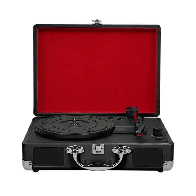 Mandotos RetroSound portable turntable with built-in speakers and vintage design, ideal for listening to vinyl records on the go.