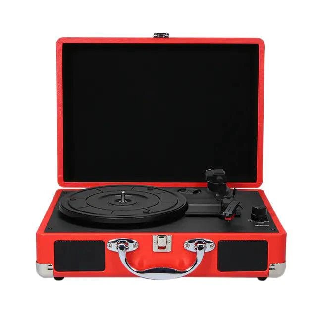 Mandotos RetroSound portable turntable with built-in speakers and vintage design, ideal for listening to vinyl records on the go.