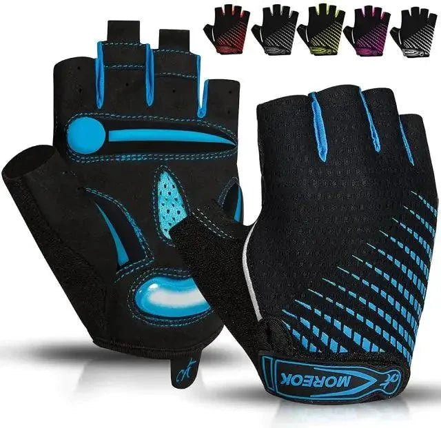 Mandotos RideGuard half finger cycling gloves with padded palm and breathable fabric for comfortable biking.