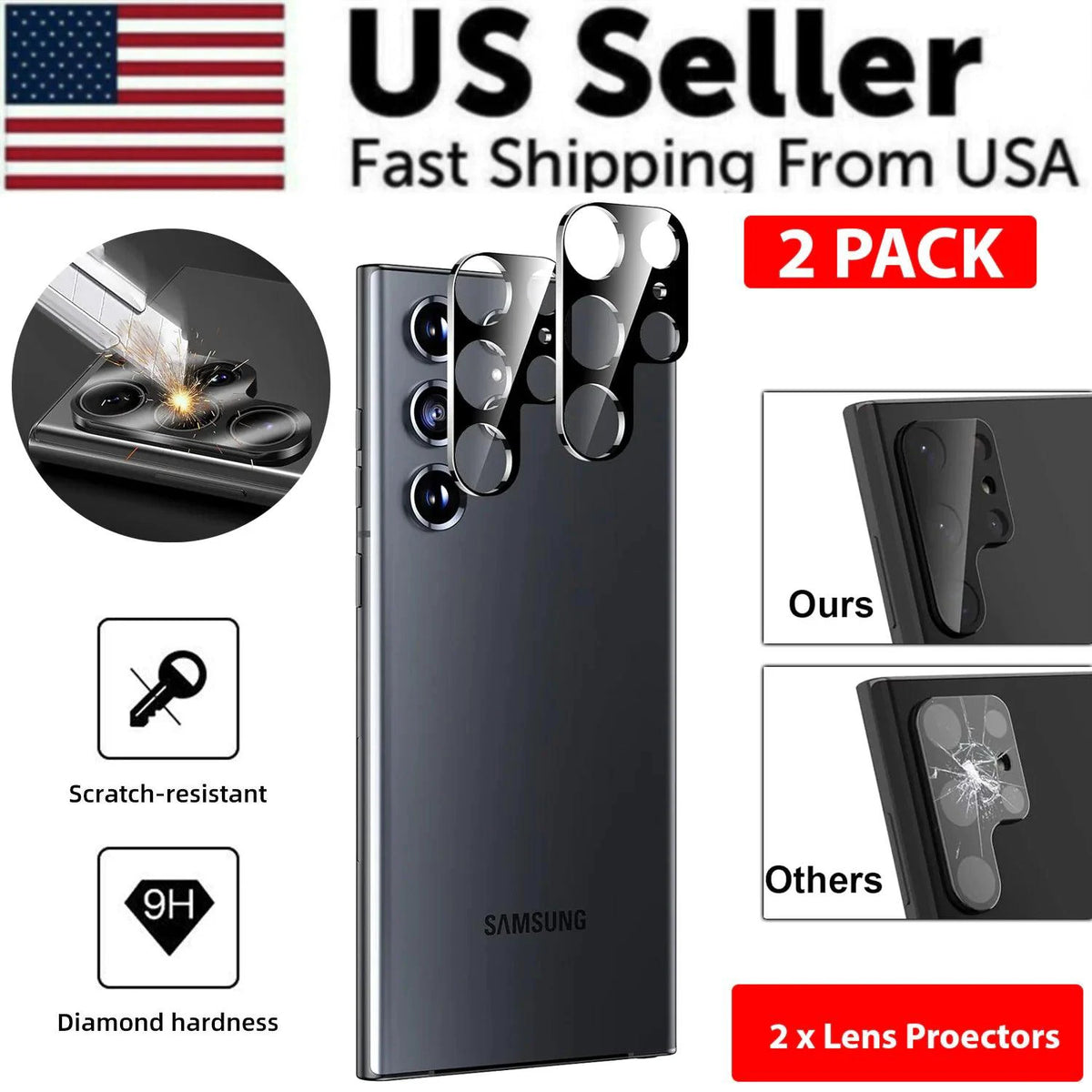 Mandotos screen protector for Samsung S23 and S22 Ultra, US version, showing clear, edge-to-edge protective film on phone screen.