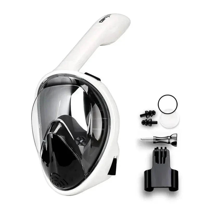Mandotos seamless snorkel dive mask with clear lens and adjustable strap, designed for comfortable underwater swimming.