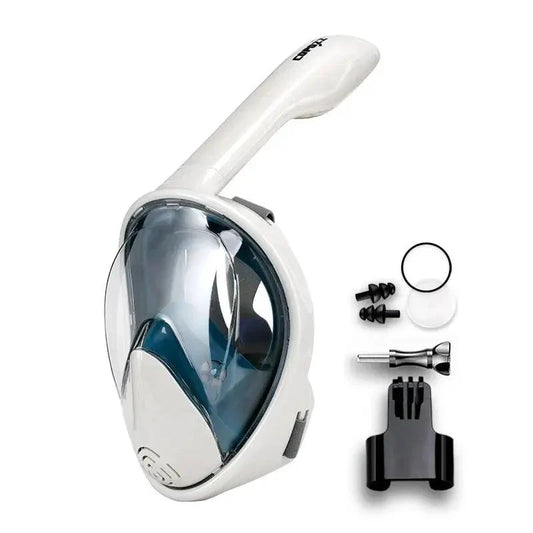 Mandotos seamless snorkel dive mask showing a clear silicone skirt and adjustable straps on a white background.