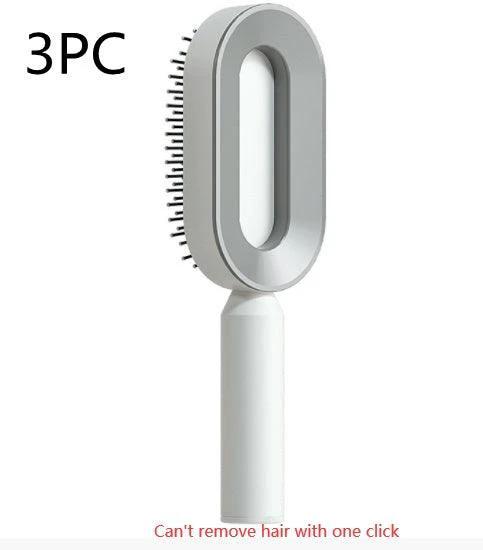 Mandotos self-cleaning hair brush with scalp massage feature, showing ergonomic design and one-click cleaning mechanism.