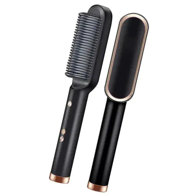 Mandotos SleekStyle electric comb with ergonomic handle and fine teeth for styling and detangling hair.