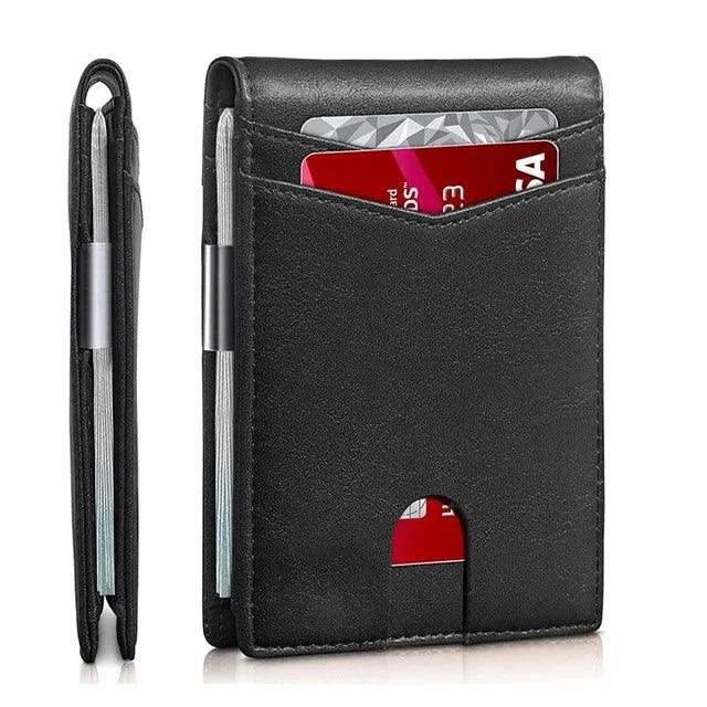 Mandotos Slim RFID Leather Wallet showing multiple card slots and sleek design for secure, stylish everyday use.