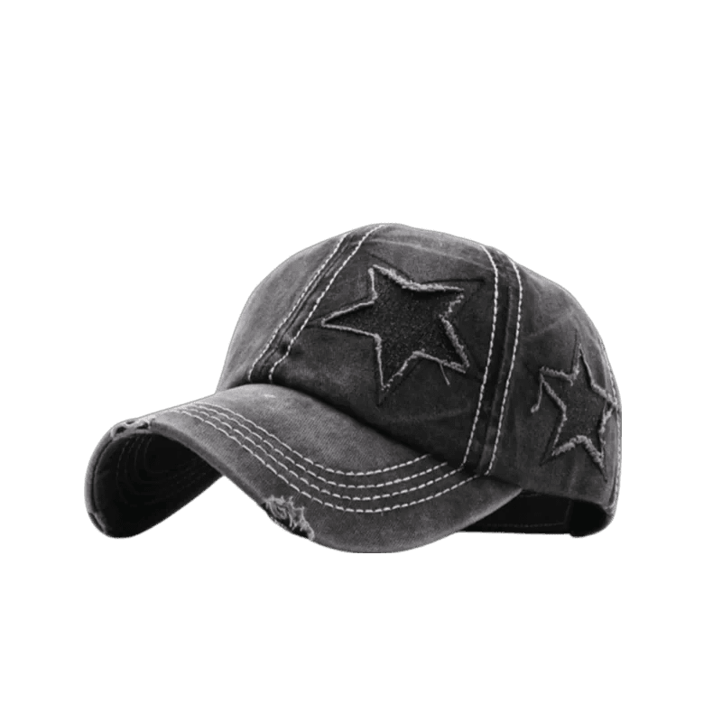 Mandotos star denim baseball cap with adjustable strap and embroidered star design on front, casual headwear for men and women.