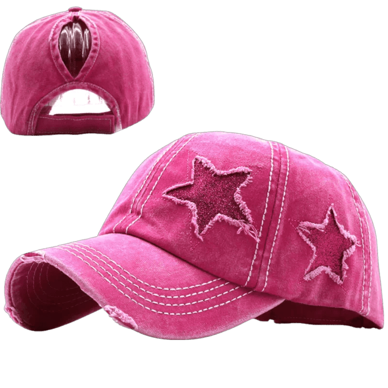 Mandotos star denim baseball cap with adjustable strap and embroidered star design, casual accessory for everyday wear.