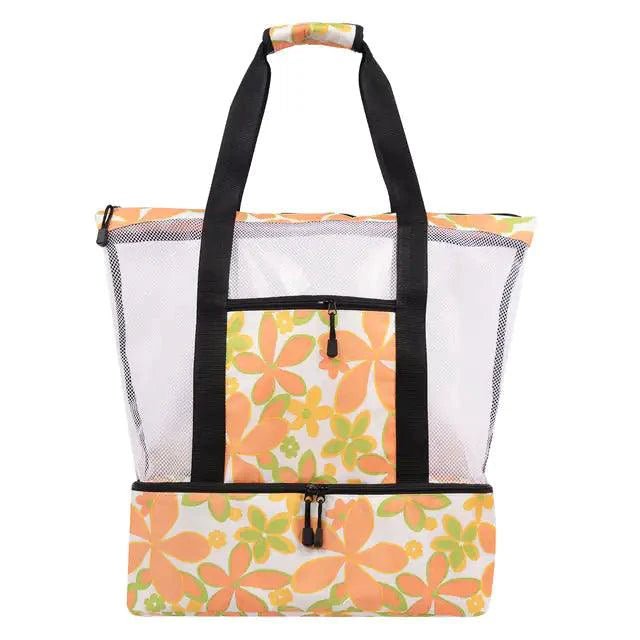 Mandotos summer beach cooler tote with insulated interior, handles, and colorful design for outdoor picnics and beach days.