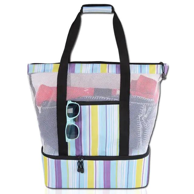 Mandotos summer beach cooler tote bag with insulated interior, featuring a sturdy handle and vibrant design for outdoor picnics and beach days.
