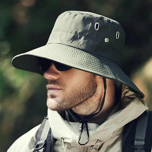 Mandotos sun-safe stylish bucket hat with wide brim and lightweight fabric, ideal for outdoor sun protection.