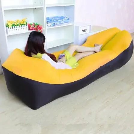 MANDOTOS SunScape Inflatable Lounger for effortless relaxation, showcasing its soft, cushioned surface and portable design.