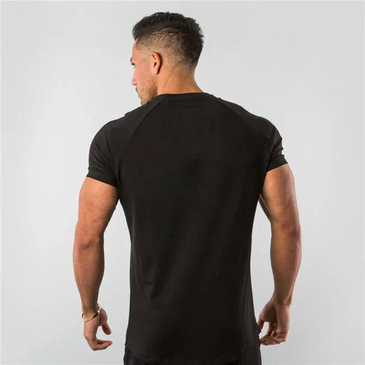 Mandotos men's casual short sleeve T-shirt with muscle fit design, suitable for gym, fitness, and streetwear styles.