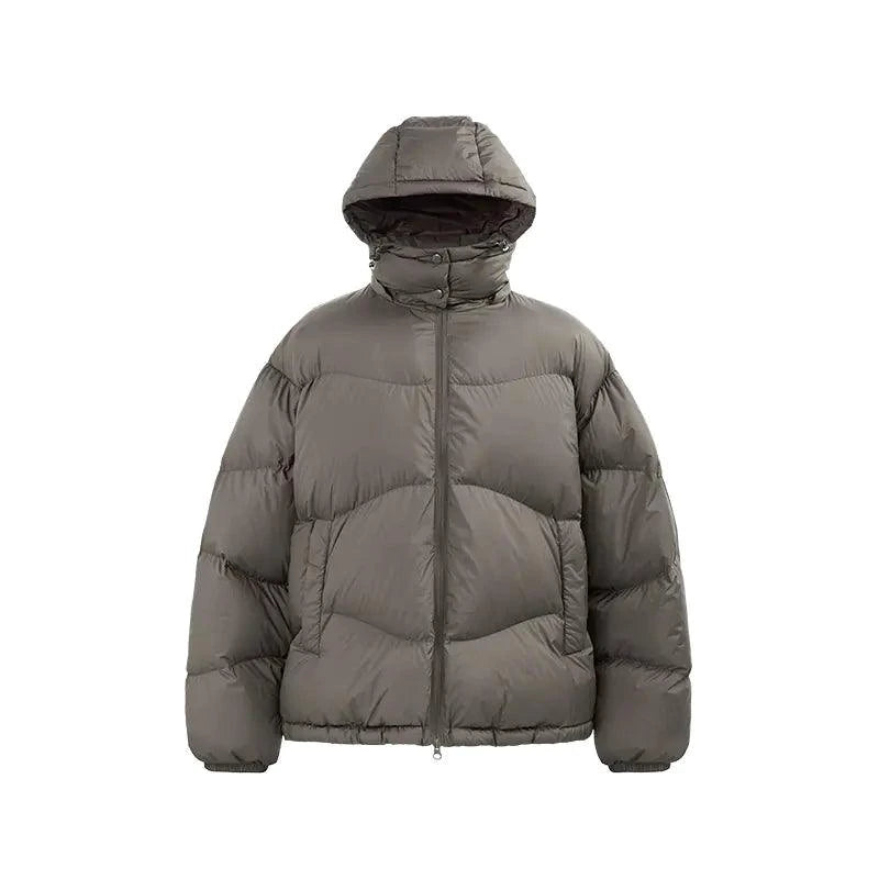 Mandotos thin, portable puff down jacket with hood in solid color, lightweight and insulated for cold weather.