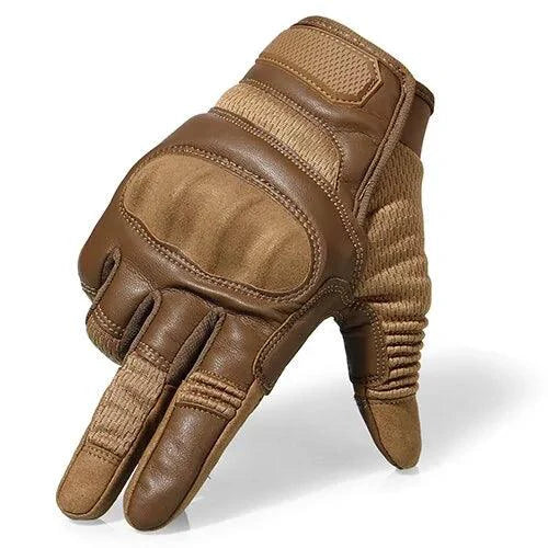 Mandotos touchscreen leather motorcycle gloves with reinforced palms and adjustable strap for a secure fit.