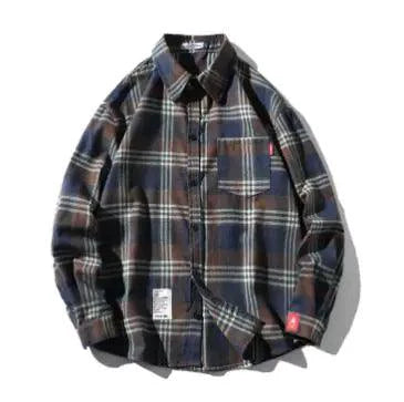 Mandotos unisex checkered long sleeve shirt with button closure, featuring a classic red and black pattern on soft fabric.