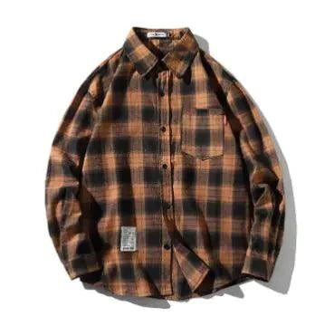 Unisex checkered long sleeve shirt by MANDOTOS featuring a classic pattern, button-up front, and collar in casual style.