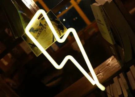 Mandotos USB and battery-powered LED neon lightning sign with vibrant glowing lightning bolt design.