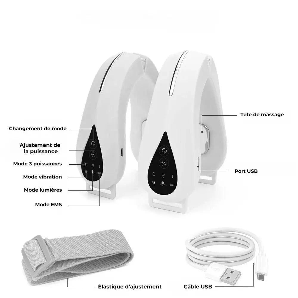 MANDOTOS V-Lift Face Massager for sculpted jawline and double chin reduction, shown in use on a woman's face.