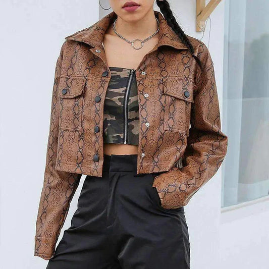 Black Viper Leather Chic Jacket by MANDOTOS, featuring a stylish tailored fit and sleek design with zipper details.