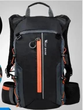 Water-resistant CycleGear backpack by MANDOTOS with multiple compartments and padded straps, suitable for cycling and outdoor activities.