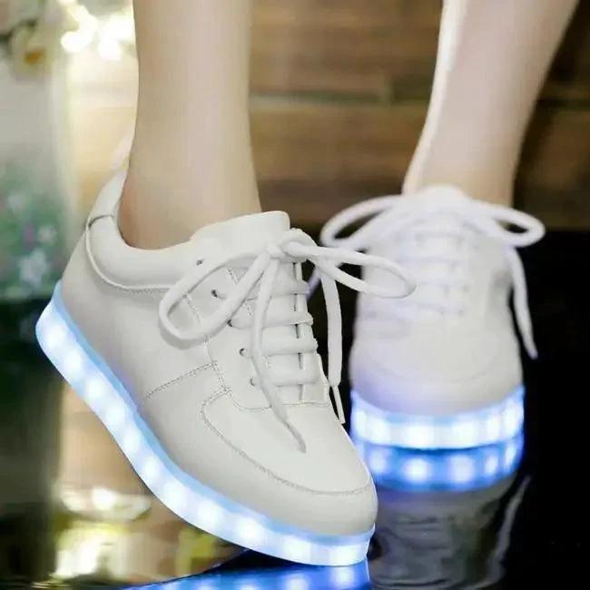 White Light Up Shoes by MANDOTOS featuring illuminated soles and stylish design for kids and teens.