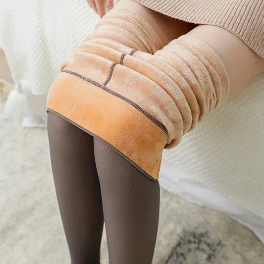 Mandotos winter velvet fleece thermal tights, high waist slim pantyhose, soft, warm, and form-fitting for cold weather comfort.