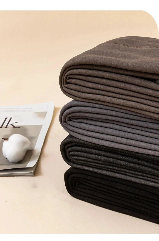 Mandotos winter velvet fleece thermal tights, high waist slim pantyhose, cozy and warm for cold weather, black color.