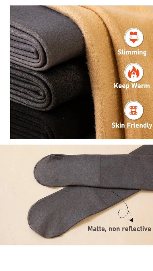 Mandotos winter velvet fleece thermal tights, high waist slim pantyhose in black, designed for warmth and comfort.