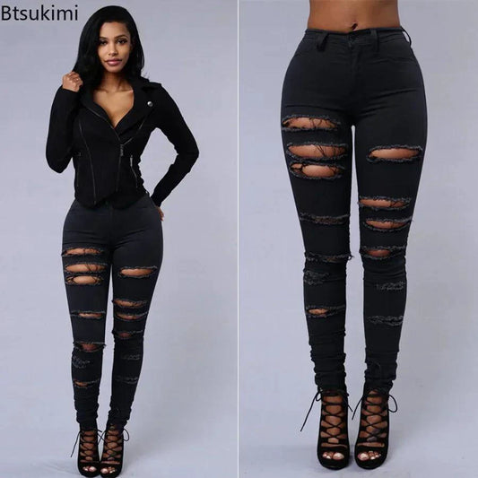 Mandotos women's 2026 high waist stretch skinny ripped washed denim jeans, casual Y2K style pants for women