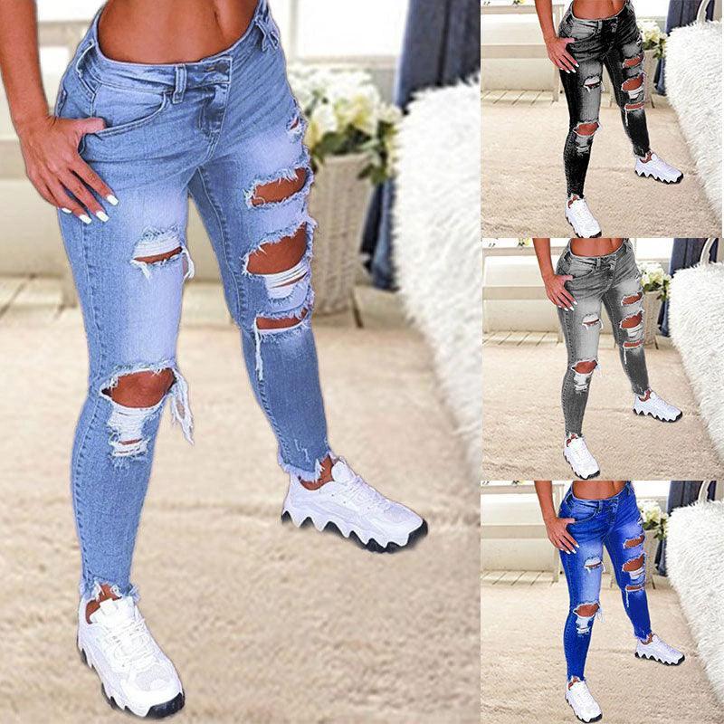 Mandotos brushed denim cargo pants for women, stretchy and stylish with a versatile fit, shown on a model.