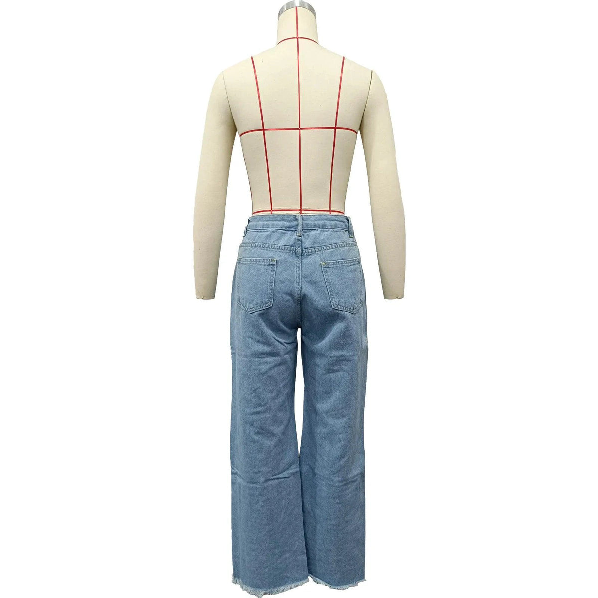 Mandotos burnt flower high waist women's jeans, trendy casual denim trousers for spring and summer wear.