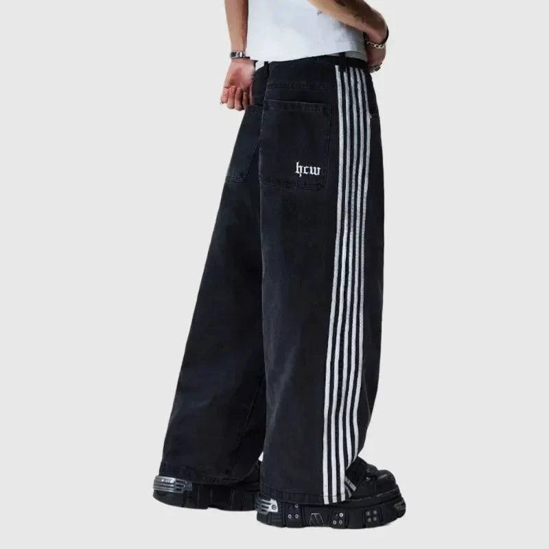 Mandotos Y2K baggy jeans with vintage striped embroidery, wide-leg streetwear sweatpants for men and women, casual hip-hop style