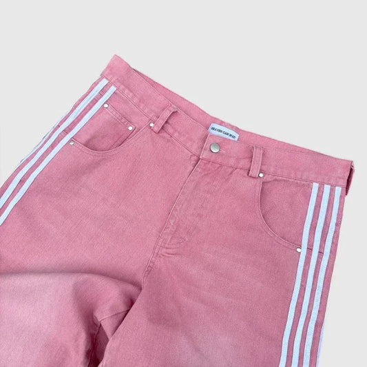 Mandotos Y2K baggy jeans with vintage striped embroidery, wide-leg streetwear sweatpants for men and women.