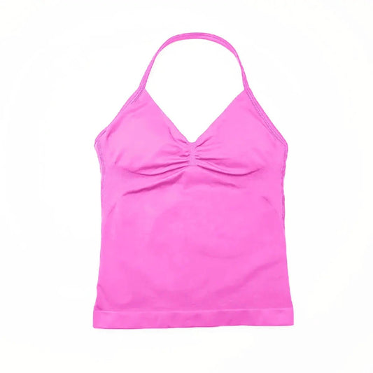 NCLAGEN Impact longline strappy yoga vest for women, open-back gym tank top with halter design, ideal for running and workouts