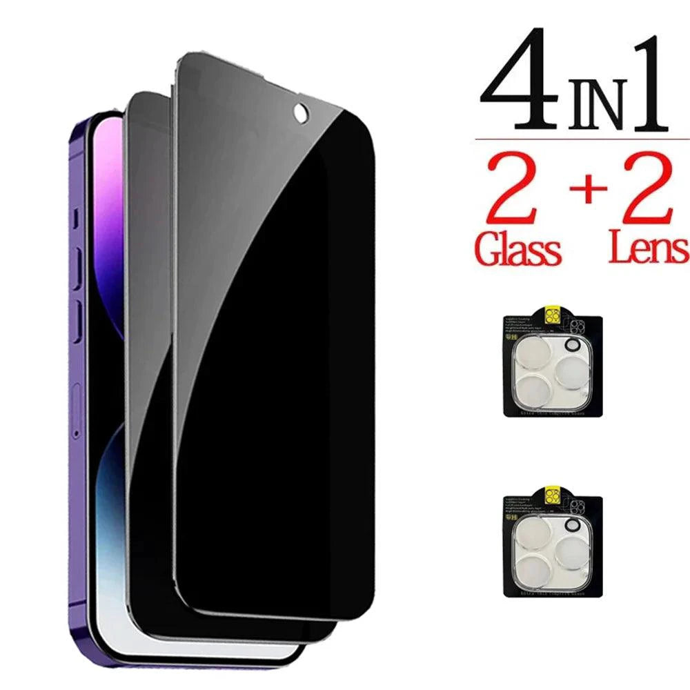NHIPPLN anti-spy glass and privacy screen protector for iPhone 16, 15, 14, 13 Pro Max with camera protection film, clear and durable.