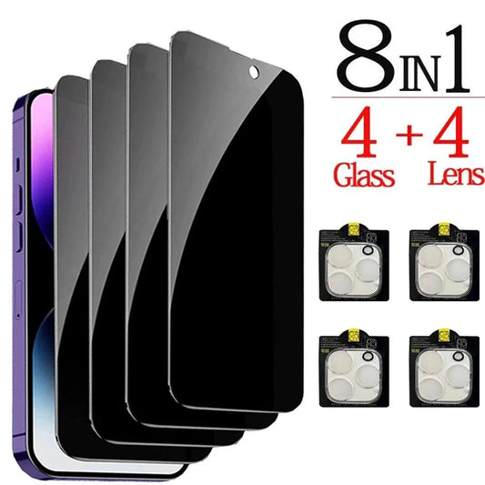 Anti-spy glass screen protector for iPhone 16, 15, 14, 13 Pro Max with privacy filter and camera protection by NHIPPLN.