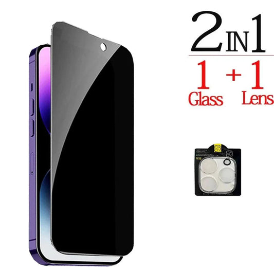 Anti-spy glass and privacy screen protector for iPhone 16, 15, 14, 13 Pro Max with camera protection, by NHIPPLN.