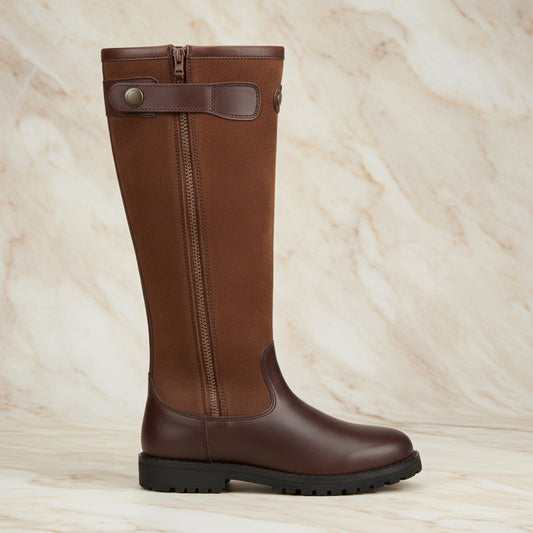 Retro Knee-High Riding Boots | Color-Block PU Upper | Side Zip Equestrian Boot