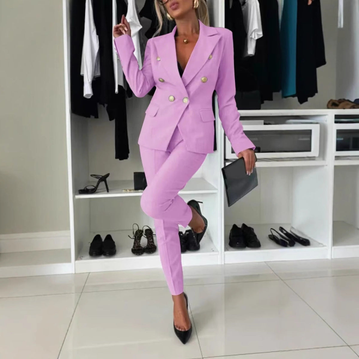 Traje de chaqueta con solapa y abotonadura y pantalón ajustado – 15 colores XS–XXL