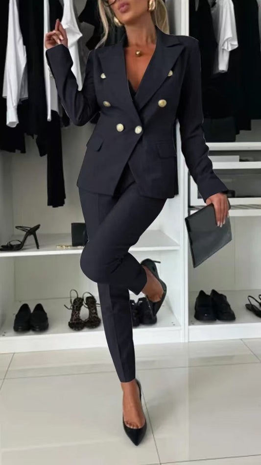Lapel Button-Down Jacket & Slim-Fit Trousers Suit – 15 Colors XS–XXL