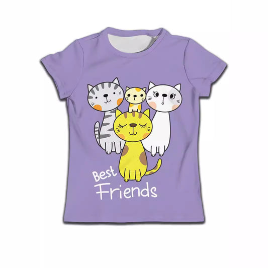 Children boy's casual soft T-shirt by Ancient Energy with a cute cat cartoon pattern, ideal for everyday wear.