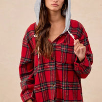 BiBi Brushed Plaid Hooded Jacket