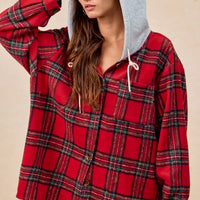 BiBi Brushed Plaid Hooded Jacket