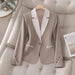 Women’s Contrasting Color Blazer – Elegant Button Formal Jacket