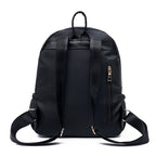 Black nylon backpack with adjustable straps and side zipper pocket, ideal for daily use or travel