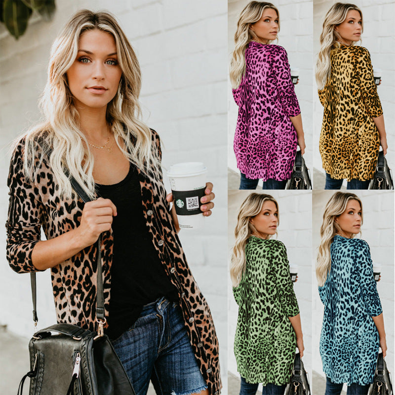 Chic V-neck Leopard Print Jacket