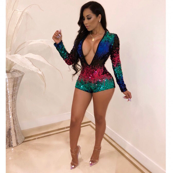 Sparkle Gradient V-Neck Party Jumpsuit